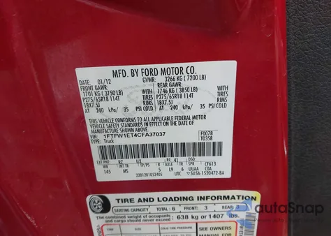 2012 Ford F-150 Xlt from USA, damaged, VIN 1FTFW1ET4CFA37037